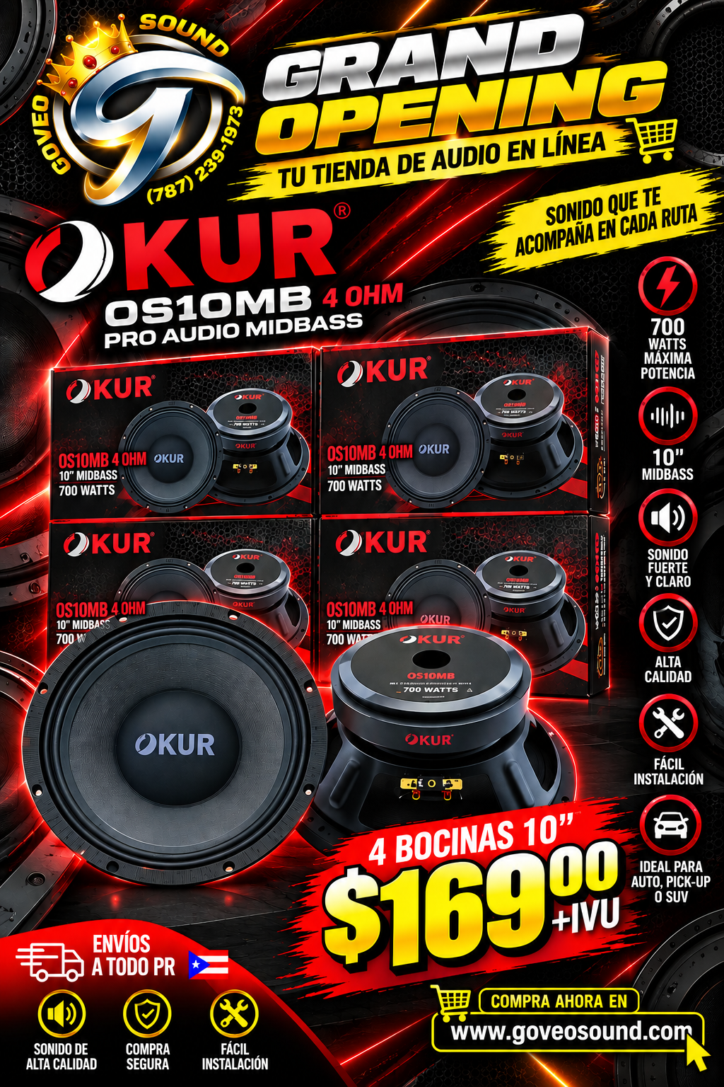 🔊 COMBO OKUR 4 BOCINAS 10” 700W MIDBASS – 4 OHM